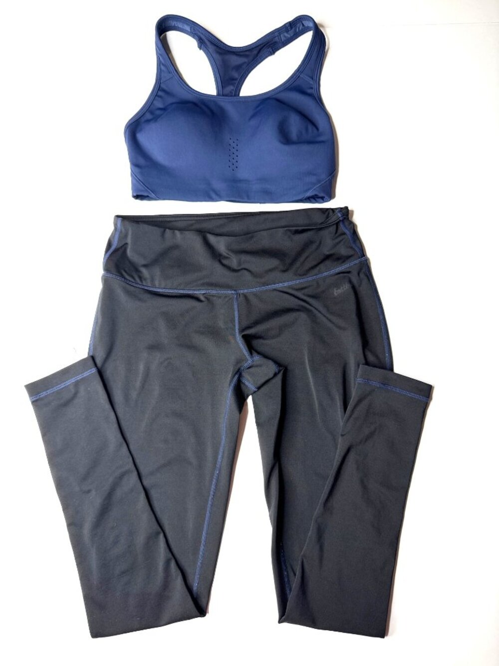 Avia Womens Blue Racerback Sports Bra & Eastbay Black Leggings Set Size S